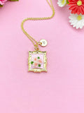 Rose Flower Charm Gold Necklace, Pink Rose, Pink, Personalized Gift, N6076C