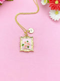 Rose Flower Charm Gold Necklace, Pink Rose, Pink, Personalized Gift, N6076C