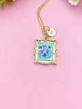 Rose Flower Charm Gold Necklace, Blue Rose, Personalized Gift, N6076CD