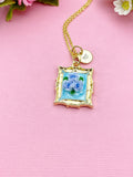 Rose Flower Charm Gold Necklace, Blue Rose, Personalized Gift, N6076CD