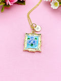 Rose Flower Charm Gold Necklace, Blue Rose, Personalized Gift, N6076CD