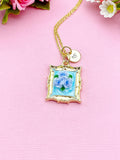 Rose Flower Charm Gold Necklace, Blue Rose, Personalized Gift, N6076CD