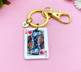 Poker Keychain, Play Card Option, Gold King of Heart Play Card Charm Keychain, N6077