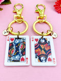 Poker Keychain, Play Card Option, Gold King of Heart Play Card Charm Keychain, N6077