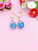 Gold Blue Press Flower Earrings, N3274