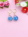Gold Blue Press Flower Earrings, N3274