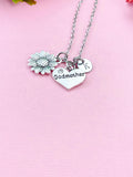 Godmother Sunflower Charm Necklace, Personalized Initial Pendant