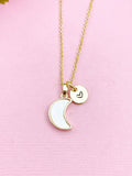 Moon Necklace, Gold Mother of Pearl Shell Moon Charm Necklace, N3081