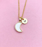 Moon Necklace, Gold Mother of Pearl Shell Moon Charm Necklace, N3081
