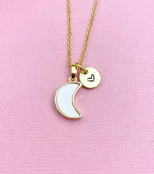 Moon Necklace, Gold Mother of Pearl Shell Moon Charm Necklace, N3081