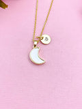 Moon Necklace, Gold Mother of Pearl Shell Moon Charm Necklace, N3081
