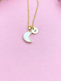 Moon Necklace, Gold Mother of Pearl Shell Moon Charm Necklace, N3081
