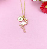 Gold Flamingo Charm Necklace, Flamingo Bird Charm Necklace, Pink Bird Jewelry, N2677
