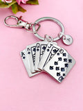 Silver Large Play Card Charm Keychain, Poker Jewelry Gifts, N5738A