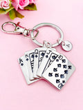 Silver Large Play Card Charm Keychain, Poker Jewelry Gifts, N5738A