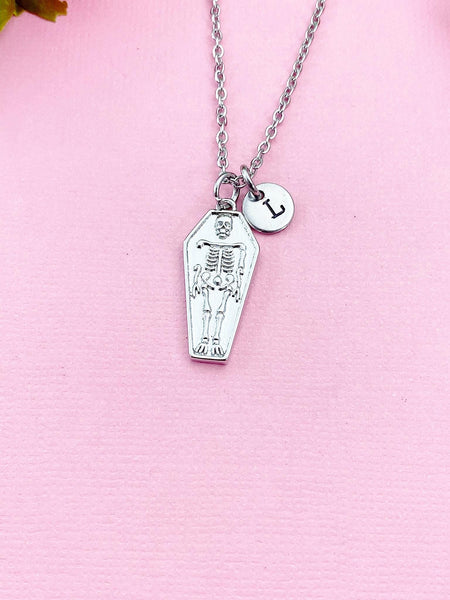 Coffin Skeleton Charm Necklace, Personalized Gift, N3880