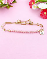 Rhodochrosite Bracelet, Gold or Silver Stainless Steel Paperclip Chains Bracelet, Natural Gemstone Jewelry N6080