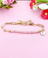 Rhodochrosite Bracelet, Gold or Silver Stainless Steel Paperclip Chains Bracelet, Natural Gemstone Jewelry N6080
