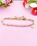 Rhodochrosite Bracelet, Gold or Silver Stainless Steel Paperclip Chains Bracelet, Natural Gemstone Jewelry N6080