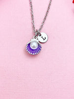 Silver Pearl Shell Charm Necklace, Purple, N5900