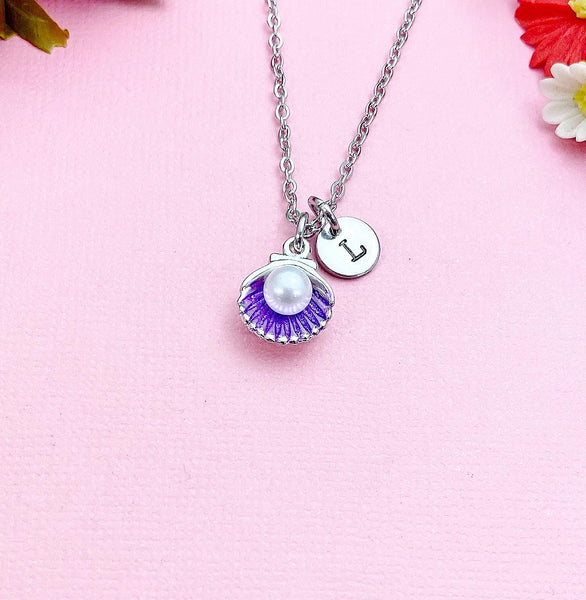 Silver Pearl Shell Charm Necklace, Purple, N5900