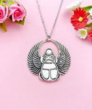 Silver Scarab Necklace, Egyptian Bug Charm, N2660