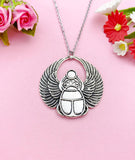 Silver Scarab Necklace, Egyptian Bug Charm, N2660