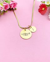 Trumpet Charm Necklace, Silver or Gold Stainless Steel Necklace, D491