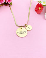 Trumpet Charm Necklace, Silver or Gold Stainless Steel Necklace, D491