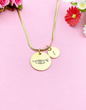 Trumpet Charm Necklace, Silver or Gold Stainless Steel Necklace, D491