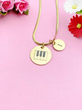 Piano Keyboard Charm Necklace, Silver or Gold Stainless Steel Musician Necklace, D494