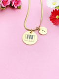 Piano Keyboard Charm Necklace, Silver or Gold Stainless Steel Musician Necklace, D494