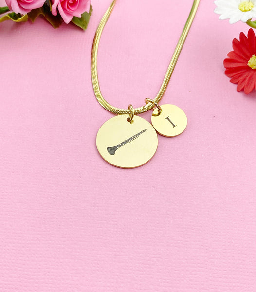 Oboe Charm Necklace, Silver or Gold Stainless Steel Musician Necklace, D495
