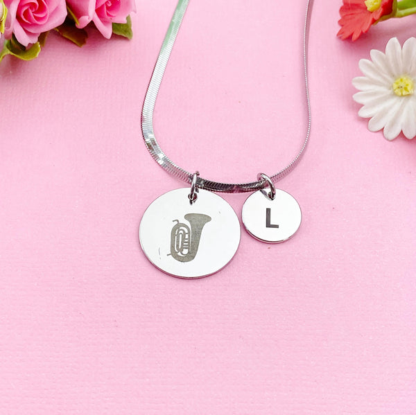 Tuba Charm Necklace, Silver or Gold Stainless Steel Musician Necklace, D499