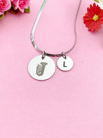 Tuba Charm Necklace, Silver or Gold Stainless Steel Musician Necklace, D499