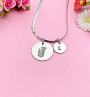 Tuba Charm Necklace, Silver or Gold Stainless Steel Musician Necklace, D499