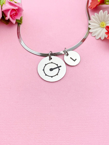 Bass Drum Charm Necklace, Silver or Gold Stainless Steel Musician Necklace, D505
