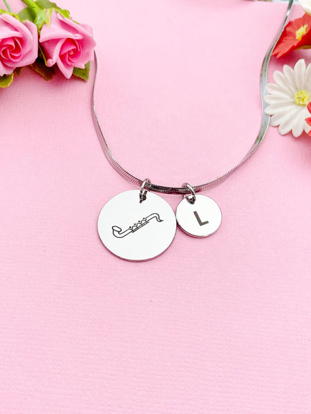 Bass Clarinet Charm Necklace, Silver or Gold Stainless Steel Musician Necklace, D506