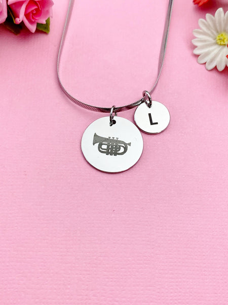 Baritone Horn Charm Necklace, Silver or Gold Stainless Steel Musician Necklace, D507