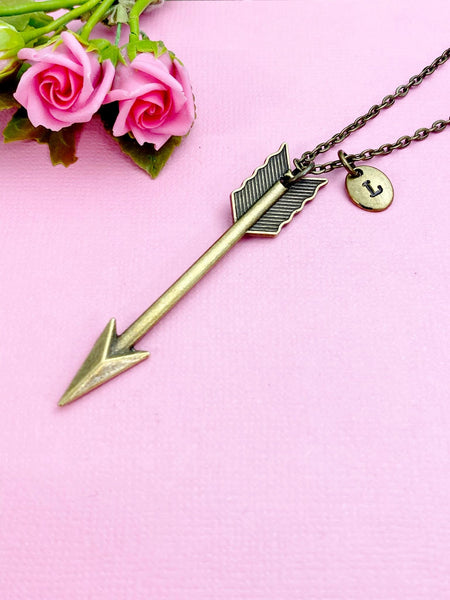 Arrow Charm Necklace, Bronze or Silver, Personalized Gift, N3653