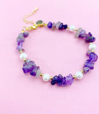 Gold Natural Amethyst Shell Pearl Bracelet, Natural Gemstone Jewelry, N6081