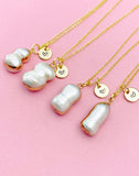 Pearl Necklace, Gold Natural Cultured Freshwater Pearl Charm Necklace, N4626
