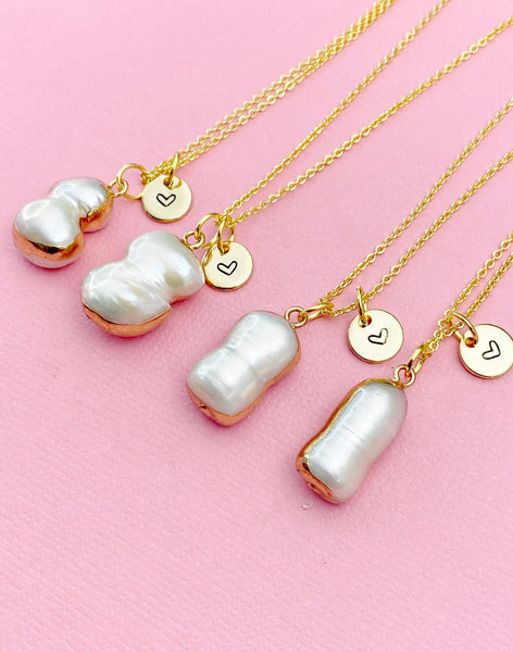 Pearl Necklace, Gold Natural Cultured Freshwater Pearl Charm Necklace, N4626