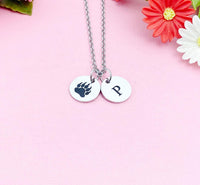 Bear Footprint Charm Silver Necklace, Paw, D475A