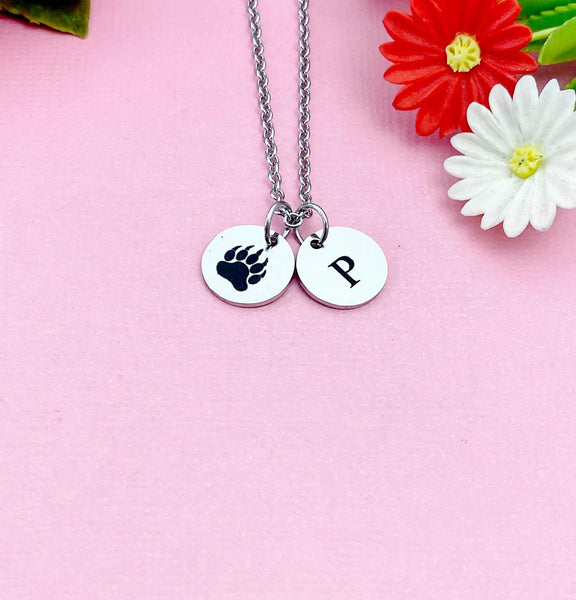 Bear Footprint Charm Silver Necklace, Paw, D475A