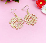 Gold Plated Chinese Knot Dangle Earrings, Stainless Steel Hooks