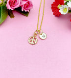 Gold Peace Sign Necklace, 18K Gold Plated, Initial Charm