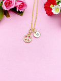 Gold Peace Sign Necklace, 18K Gold Plated, Initial Charm