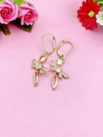 Cross Tulip Dragonfly Charm Gold Earrings, NL366