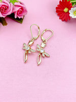 Cross Tulip Dragonfly Charm Gold Earrings, NL366